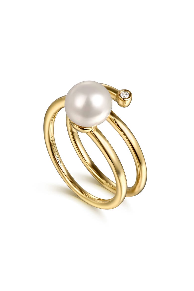 14k Gold Diamond and Pearl Bypass Ring, Main, color, GOLD