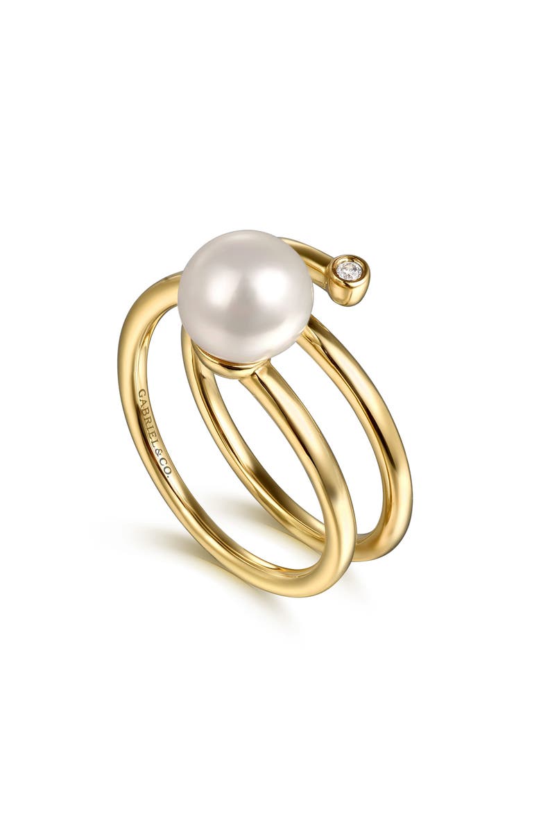 Gabriel & Co. 14K Gold Diamond & Pearl Wide Band Wrap Ring, Main, color, Gold