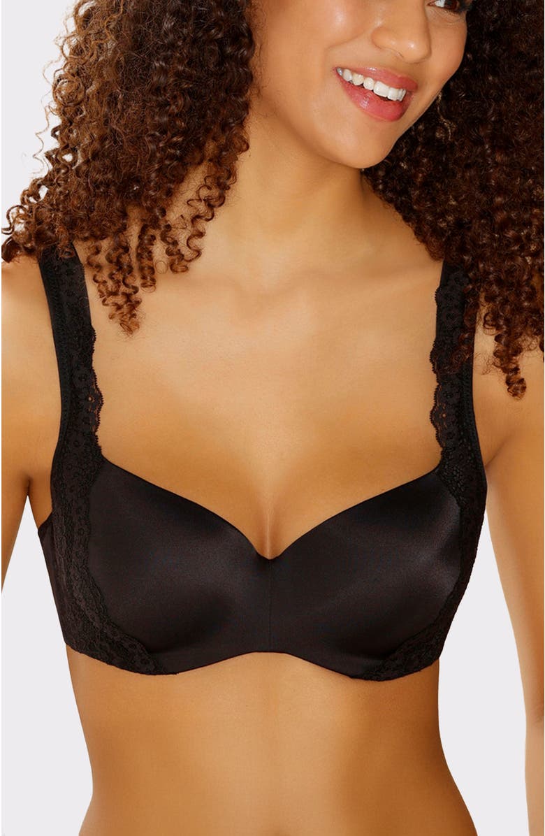 LASCANA Women's Lace Detail Seamless T-Shirt Bra, Main, color, Black