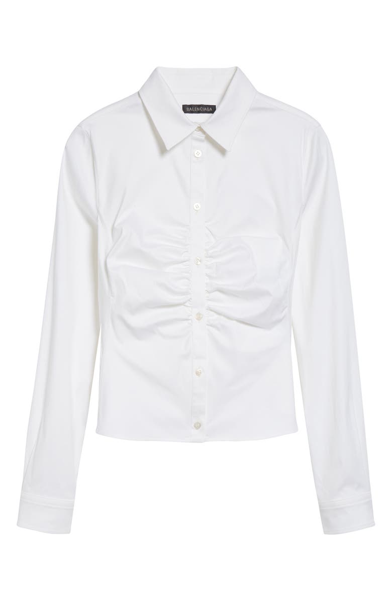 Balenciaga Ruched Button-Up Shirt, Alternate, color, 9000 White
