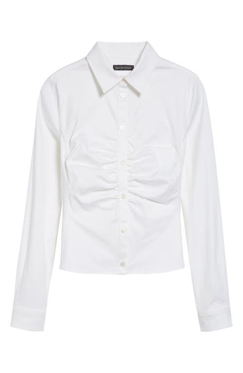 Balenciaga Ruched Long-sleeve Shirt In White
