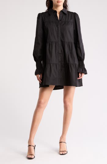 Long Sleeve Tiered Shirtdress
