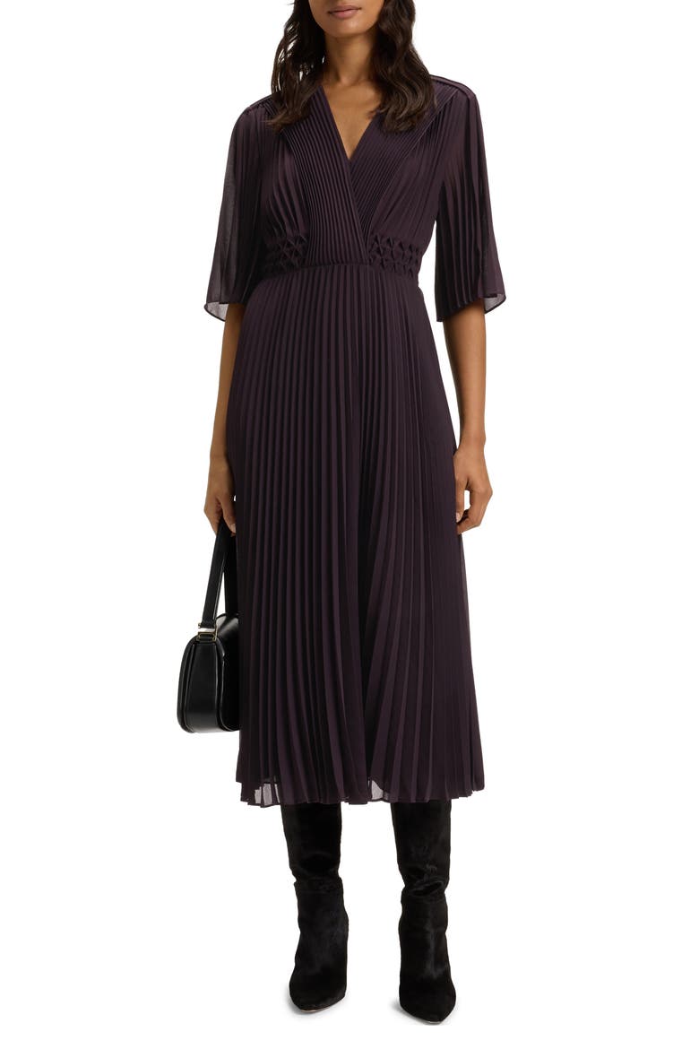 Dailey Pleated Midi Dress, Main, color, DARK CARMINE