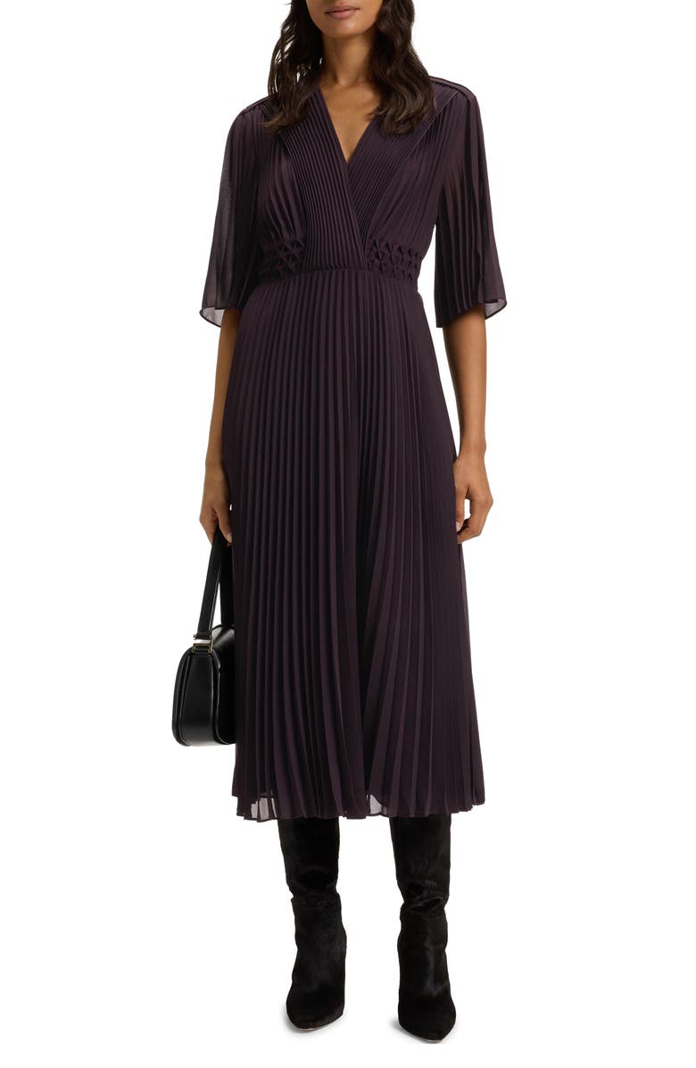 BOSS Dailey Pleated Midi Dress, Main, color, Dark Carmine