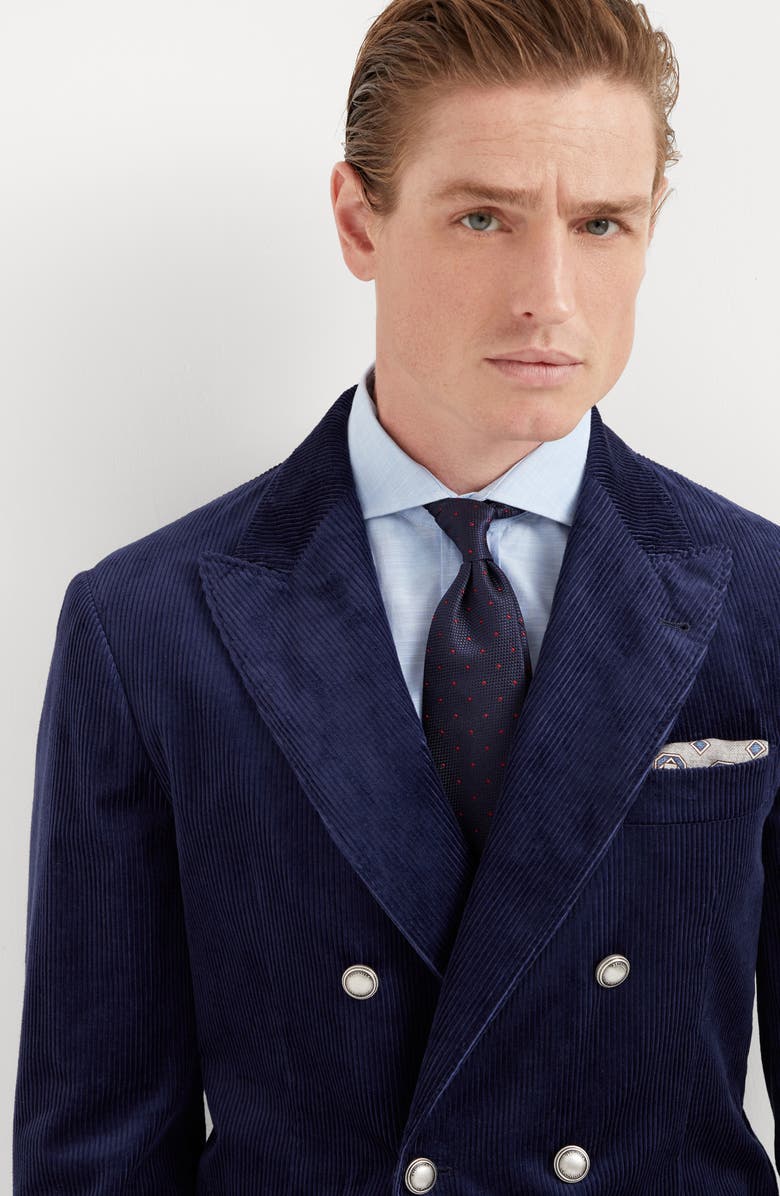 Brunello Cucinelli Spotted silk tie, Alternate, color, Blue