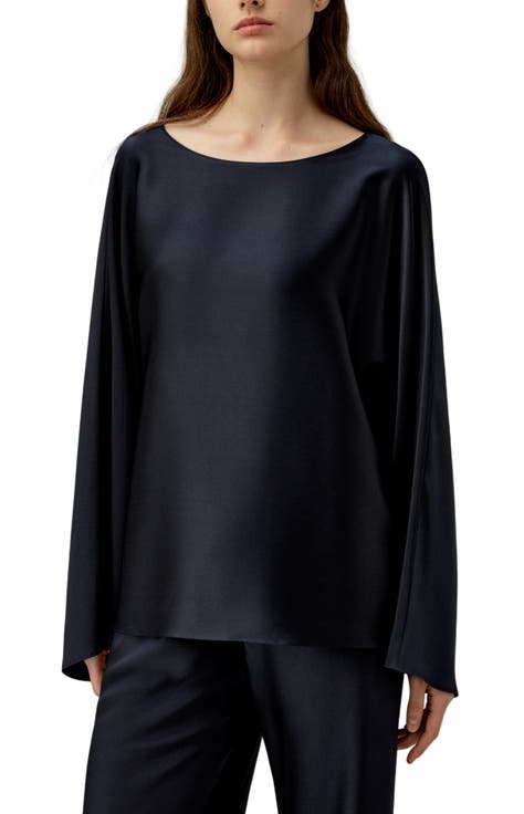 Silk Charmeuse Crewneck Blouse