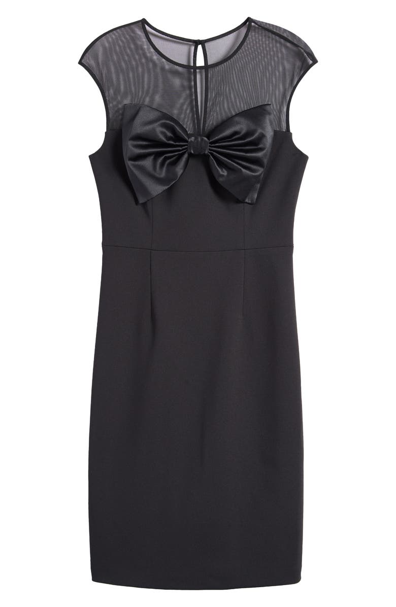 Eliza J Bow Mesh Yoke Sheath Dress, Alternate, color, Black