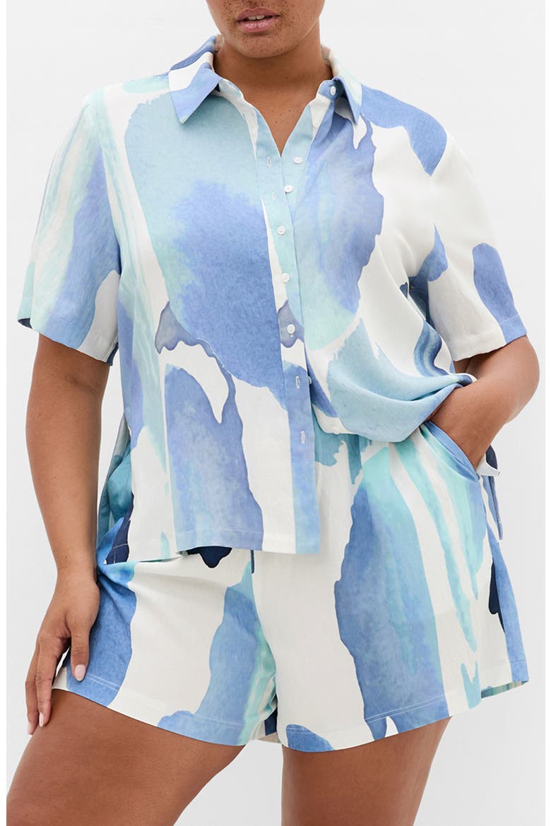 Level Up Short Sleeve Button-Up Shirt, Main, color, TRANQUIL