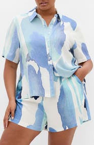 City Chic Level Up Short Sleeve Button-Up Shirt