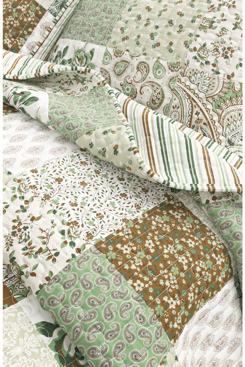 Summer Lodge Reversible Quilt Set, Alternate, color, GREEN FLORAL GRID/ BROWN