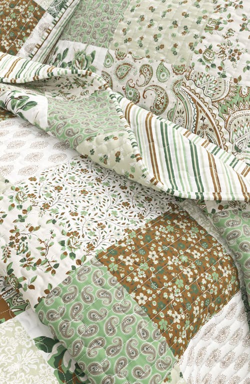 Woven & Weft Summer Lodge Reversible Quilt Set In Green Floral Grid/brown