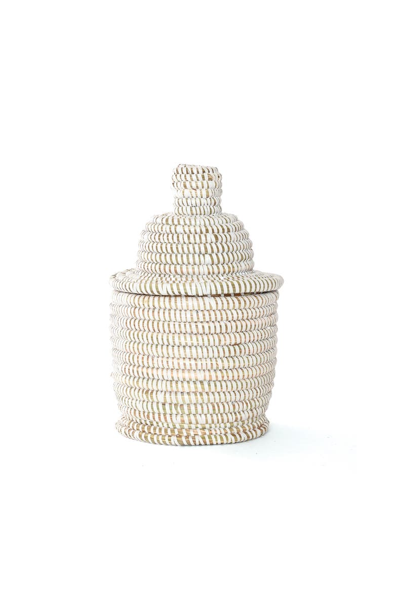 Solid Lidded Tower Basket, Main, color, White
