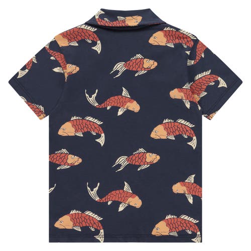 Stains And Stories By Babyface Koi Print Button Up Short Sleeve Shirt In Black