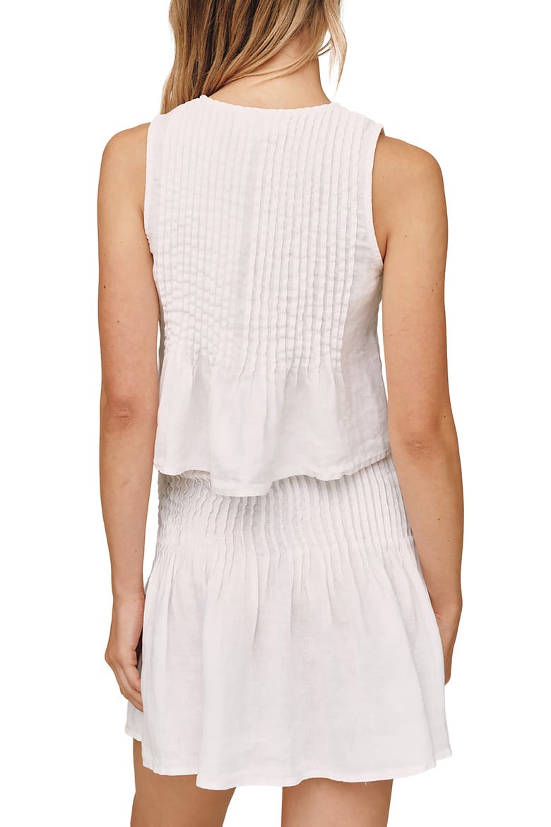 Pintuck Peplum Sleeveless Linen Shirt, Alternate, color, WHITE