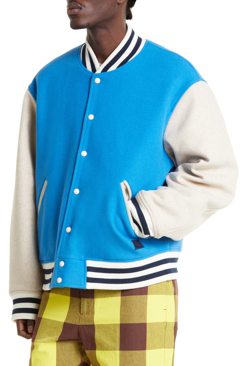 Face Patch Colorblock Wool Blend Varsity Bomber Jacket, Alternate, color, SAPPHIRE BLUE