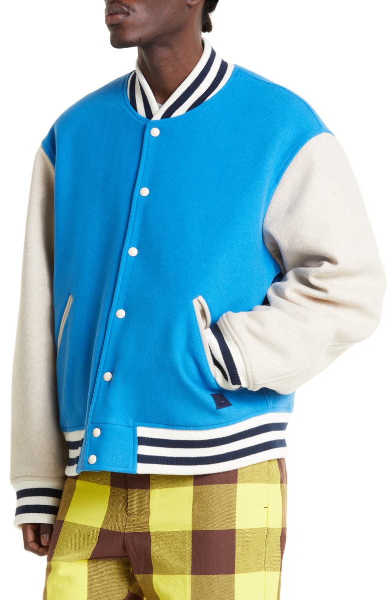 Acne Studios Face Patch Colorblock Wool Blend Varsity Bomber Jacket, Alternate, color, 