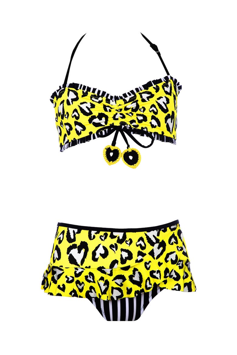 Kids' Heart Print Halter Neck Two Piece Bikini, Main, color, Yellow