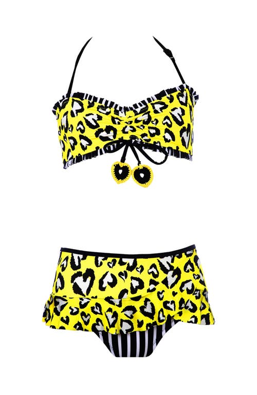 Nessi Byrd Kids' Heart Print Halter Neck Two Piece Bikini In Yellow