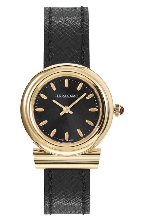 FERRAGAMO Gancini Leather Strap Watch, 28mm in Ip Yellow Gold at Nordstrom