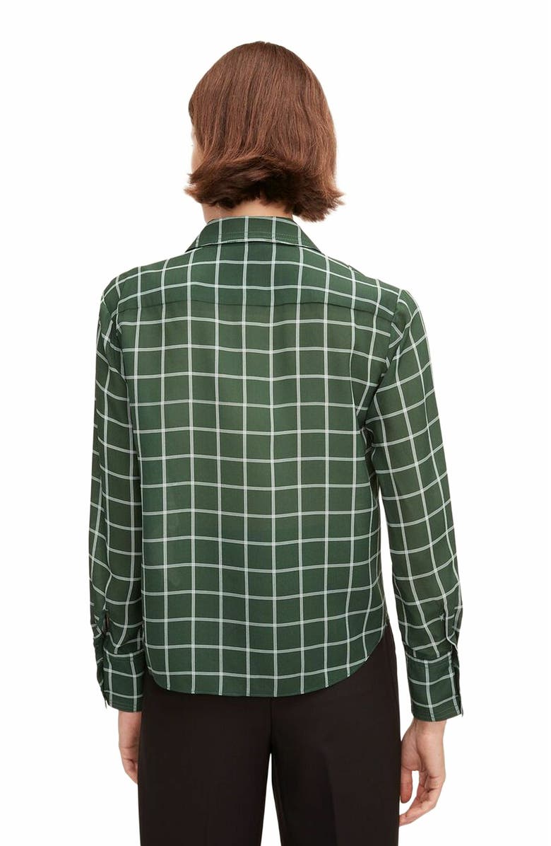 Rebecca Taylor Windowpane Silk Pleated Blouse, Alternate, color, Jasper Green Combo