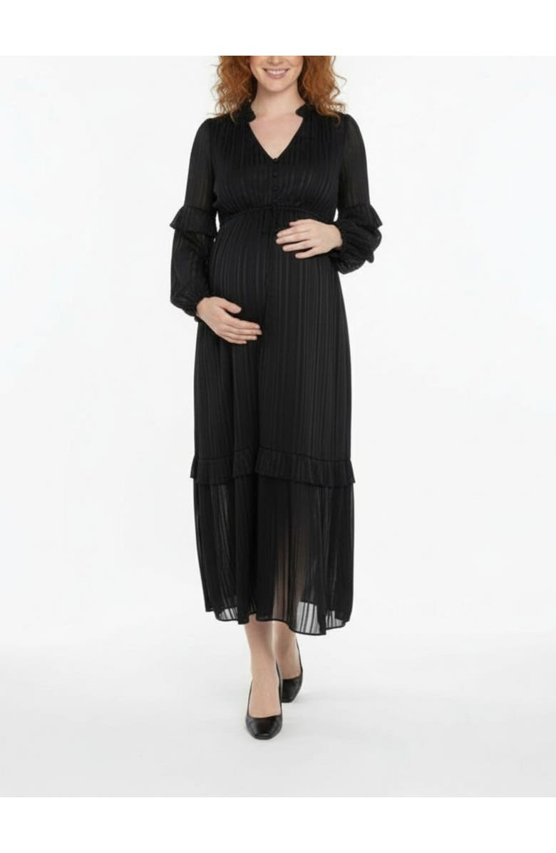 MOTHERHOOD MATERNITY V-Neck Long Sleeve Tiered Maxi Dress, Main, color, Black