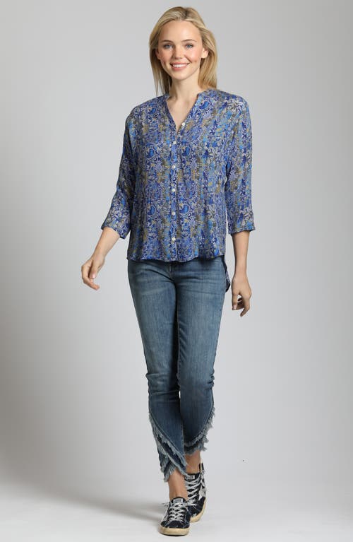 Apny Abstract Print Button-up Shirt In Blue/green Multi