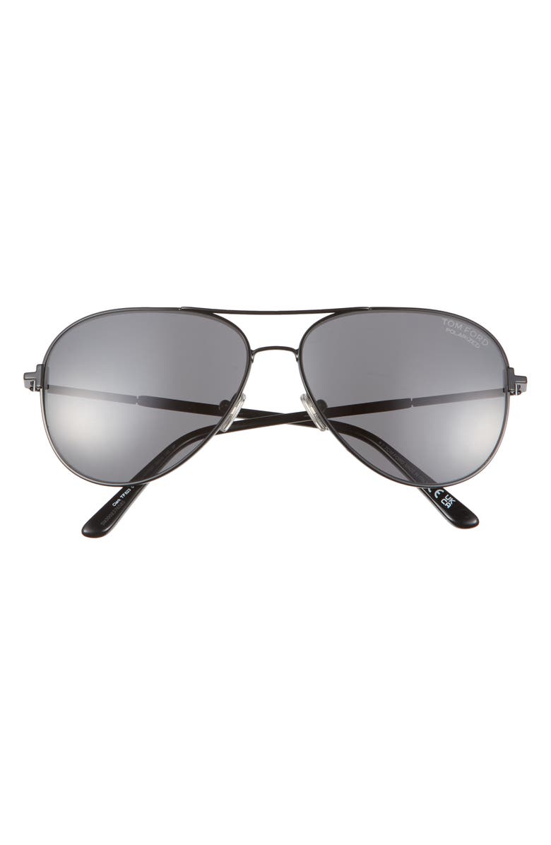 TOM FORD Clark 59mm Pilot Sunglasses, Main, color, Shiny Black/ Polar Smoke