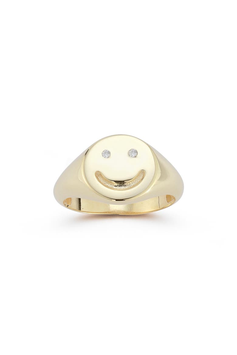 Sterling Silver & CZ Smiley Face Ring, Alternate, color, GOLD