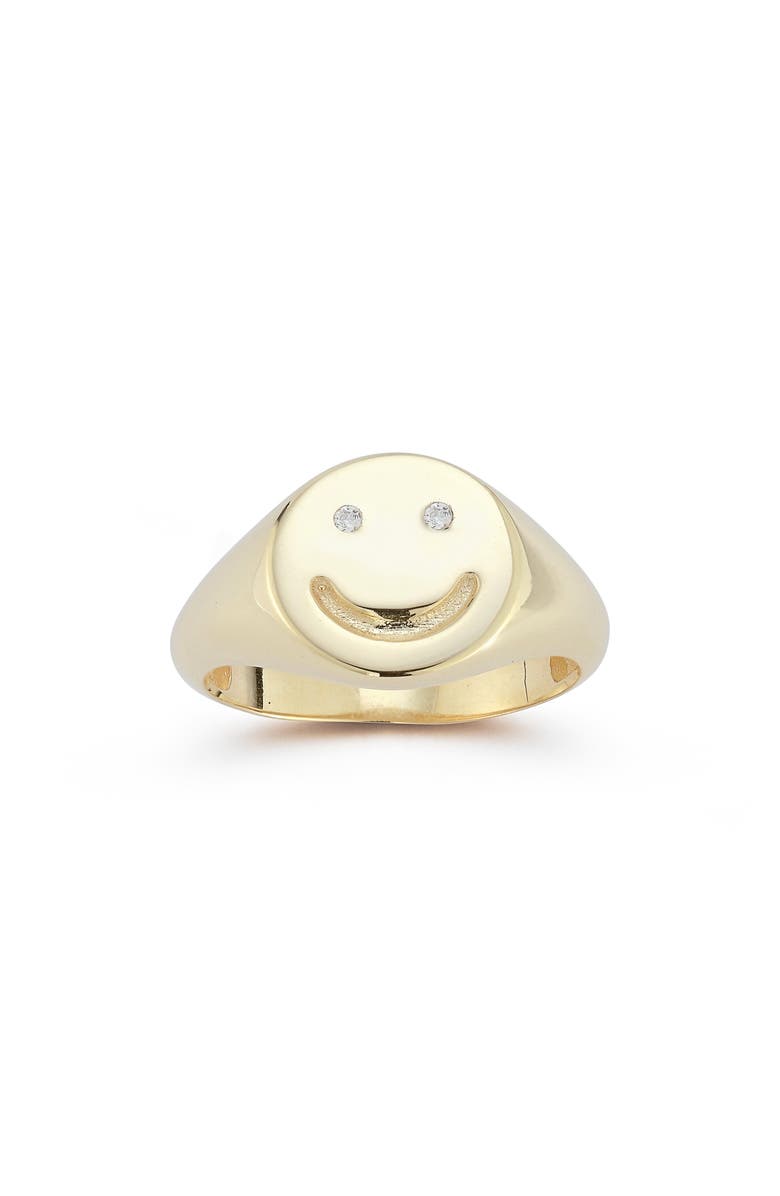 SPHERA MILANO Sterling Silver & CZ Smiley Face Ring, Alternate, color, Gold
