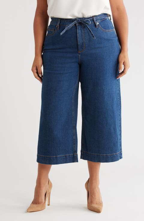 Wide Leg Drawstring Jeans (Plus)