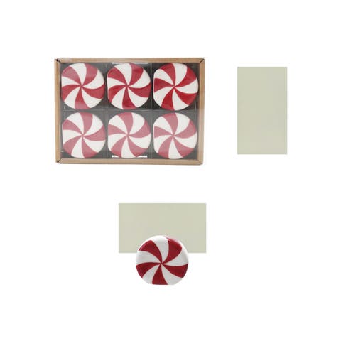 6-Piece Stoneware Peppermint Candy Shaped Place Card/Photo Holders with Paper Cards, Red and White