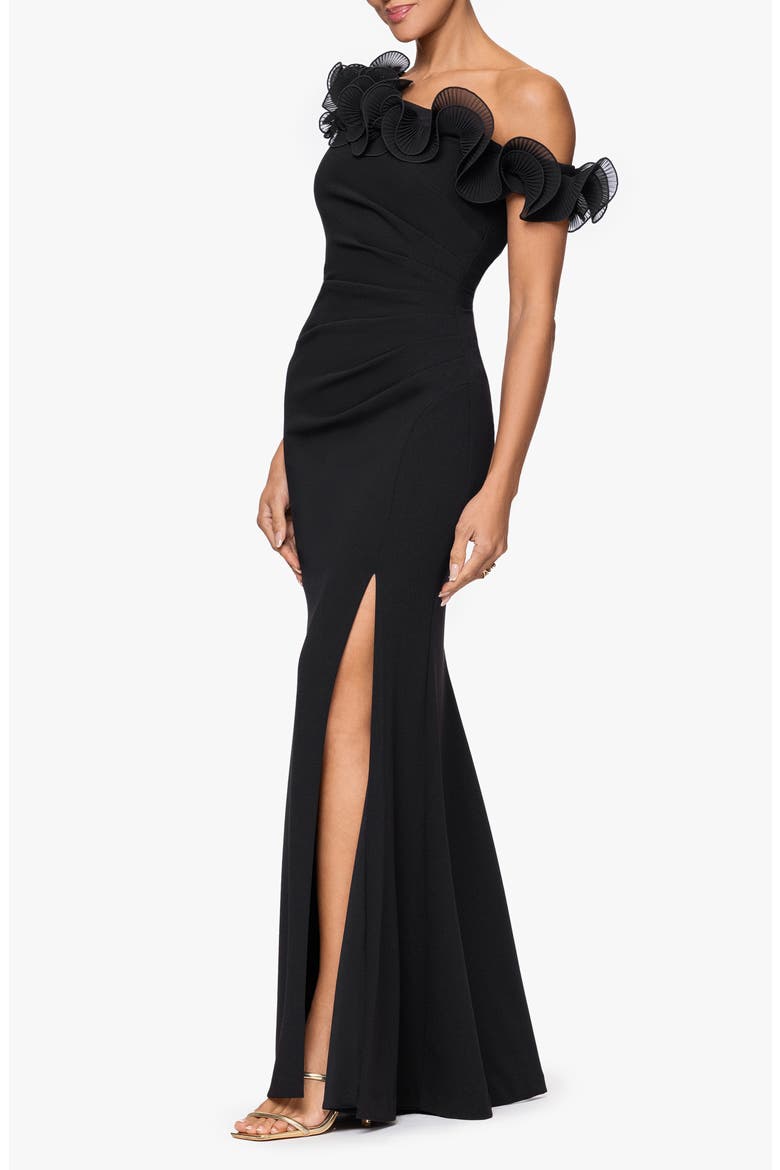 Off the Shoulder Ruffle Gown, Alternate, color, BLACK