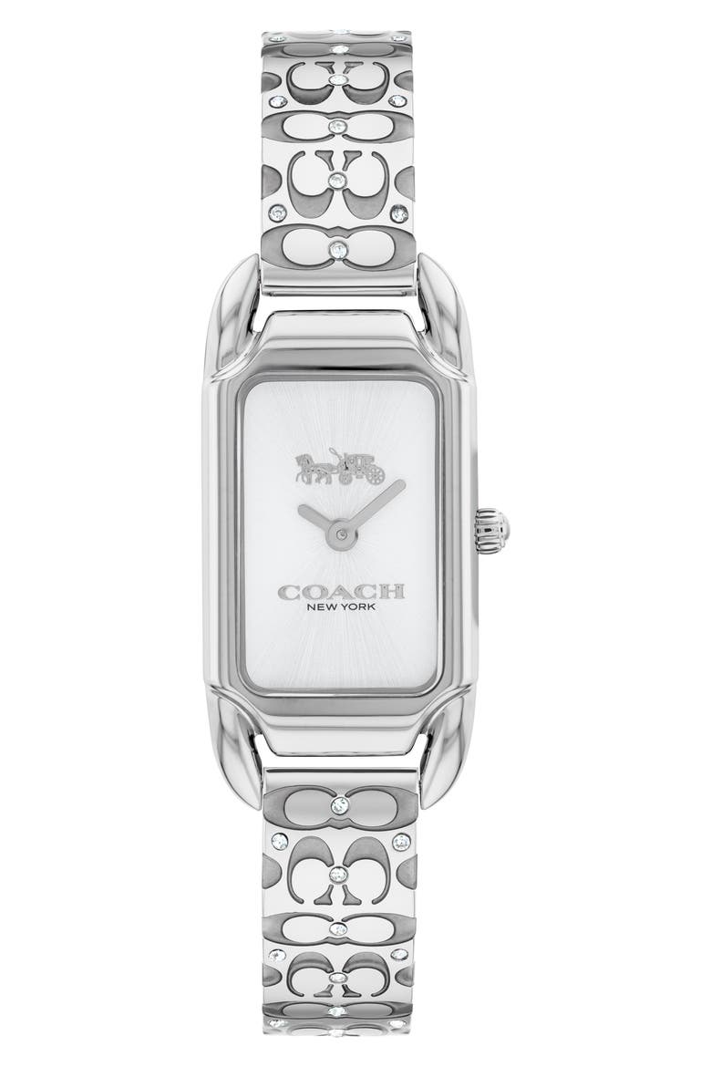 Cadie Crystal Rectangular Bracelet Watch, 17.5mm x 28.5mm, Main, color, SILVER WHITE