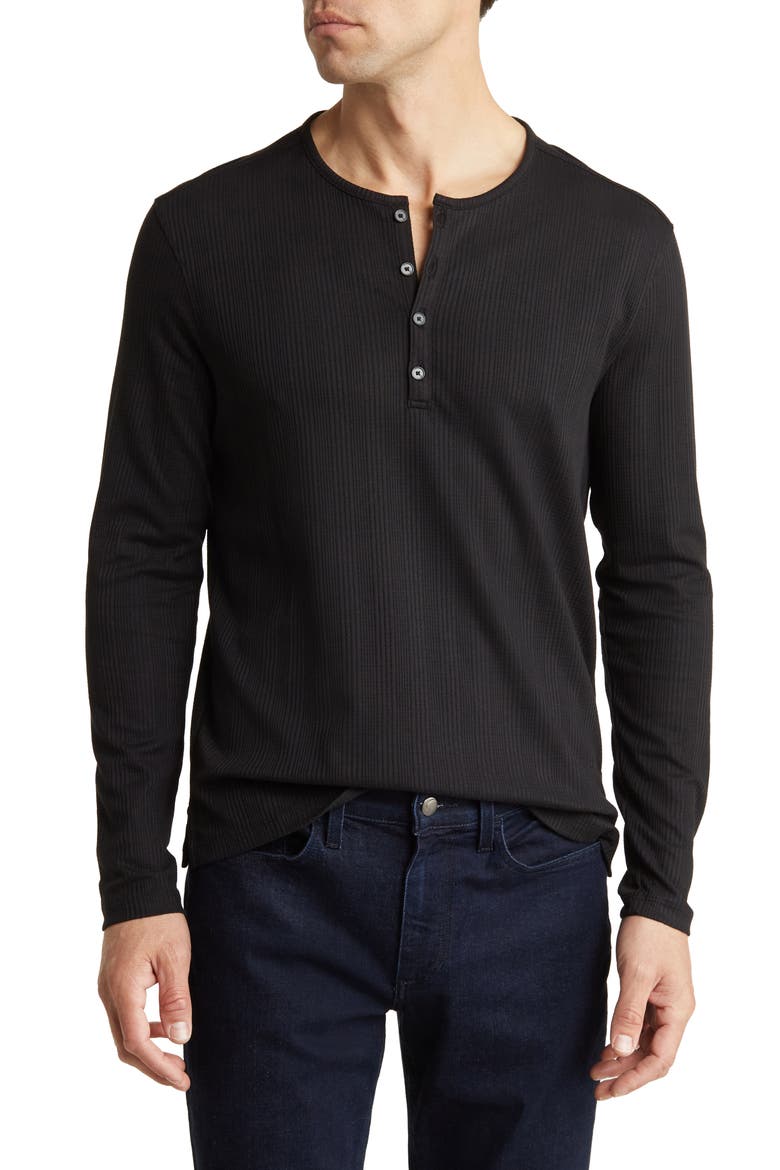 Waffle Stitch Long Sleeve Henley, Main, color, BLACK