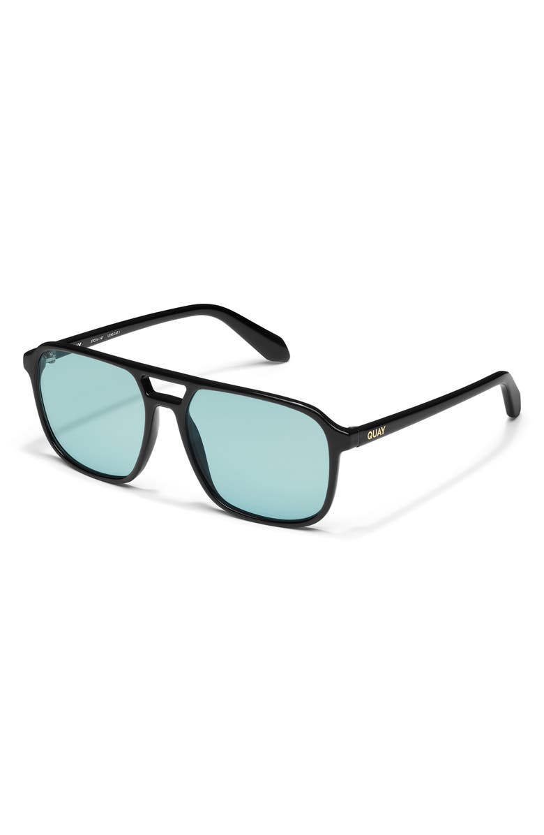 QUAY On the Fly 57mm Aviator Sunglasses, Alternate, color, Black/ Aqua