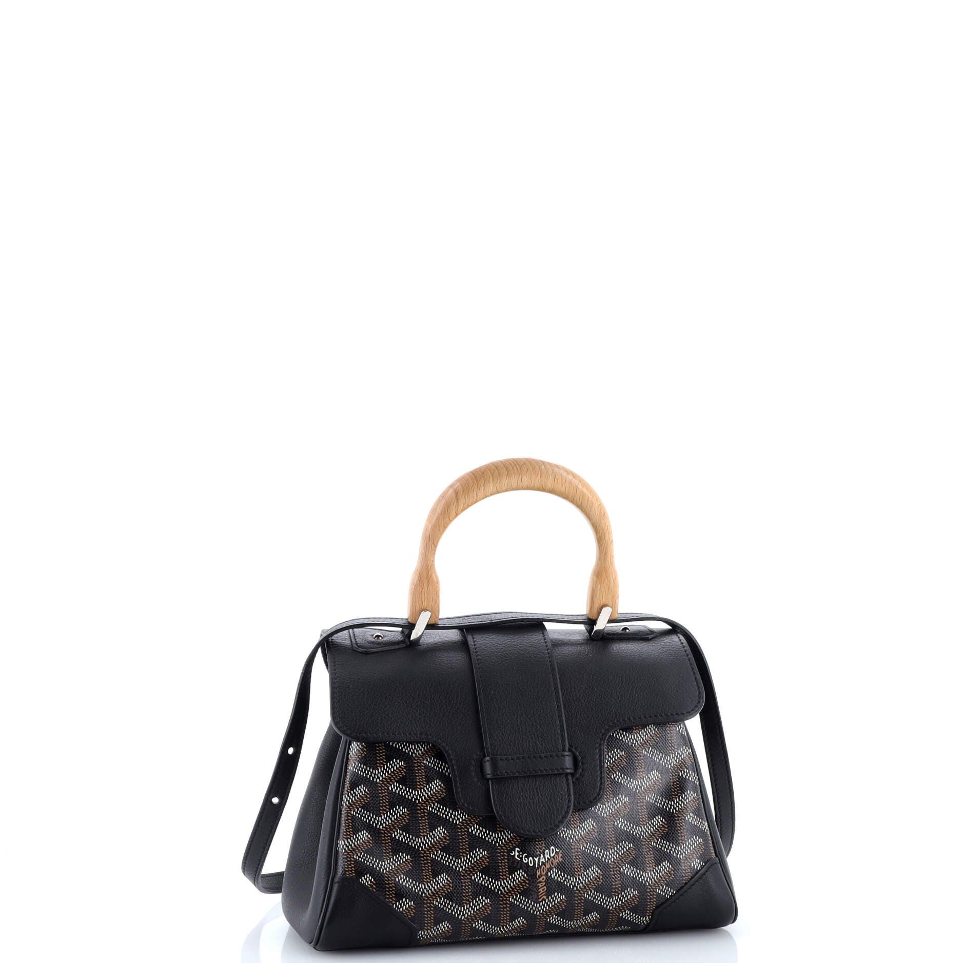 Pre-Owned Goyard Saigon Top Handle Bag Coated Canvas with Leather Mini, Alternate, color, Black