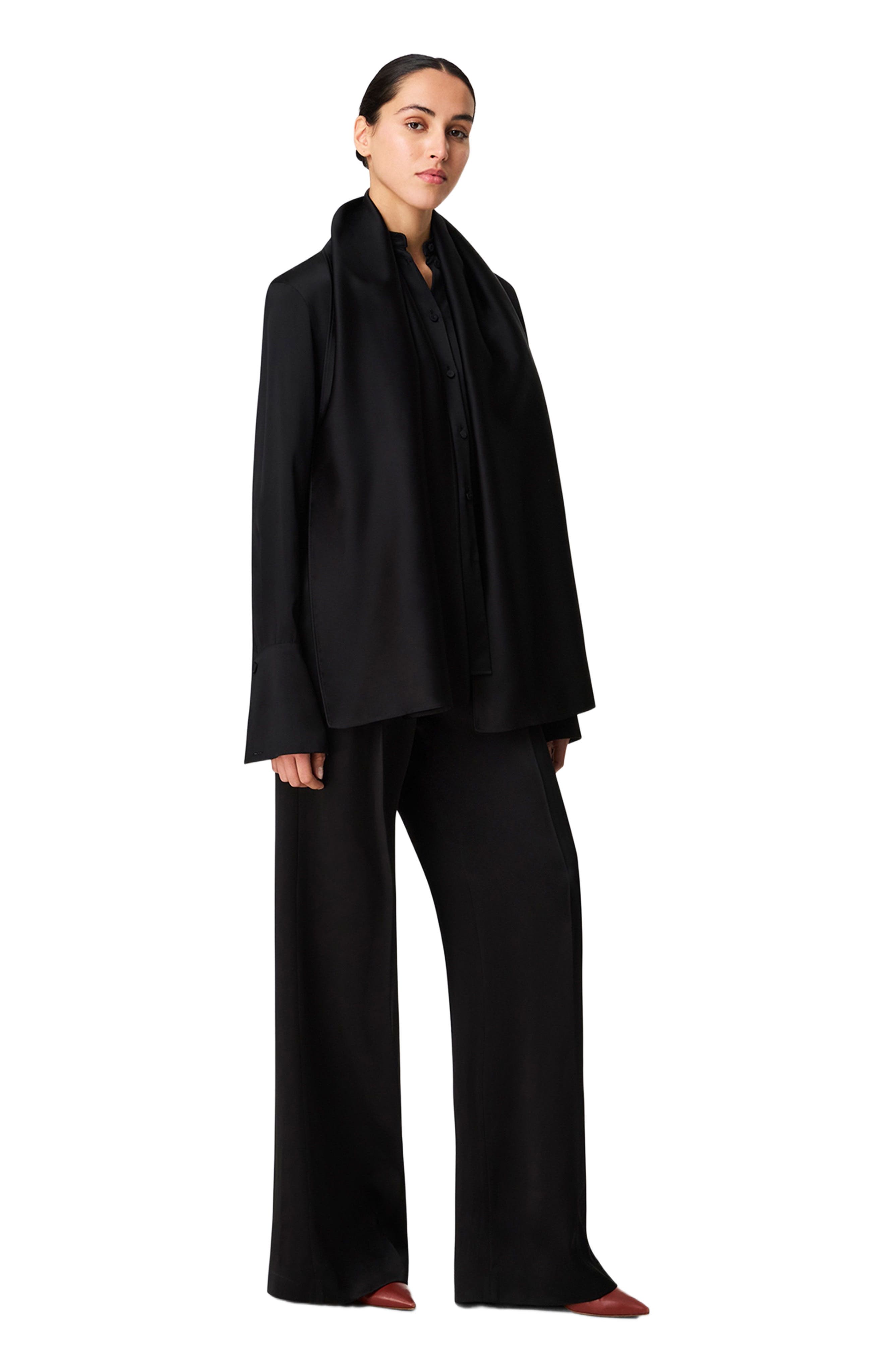 Band Collar Blouse with Scarf