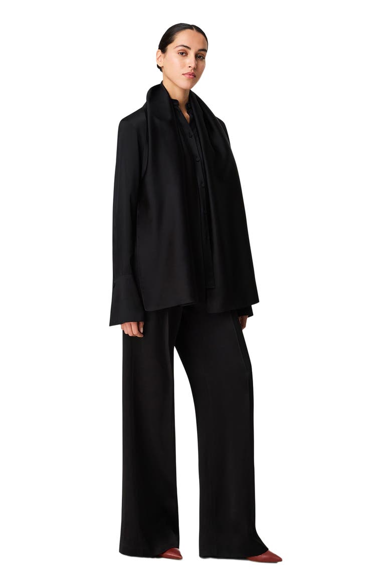 Band Collar Blouse with Scarf, Main, color, Black