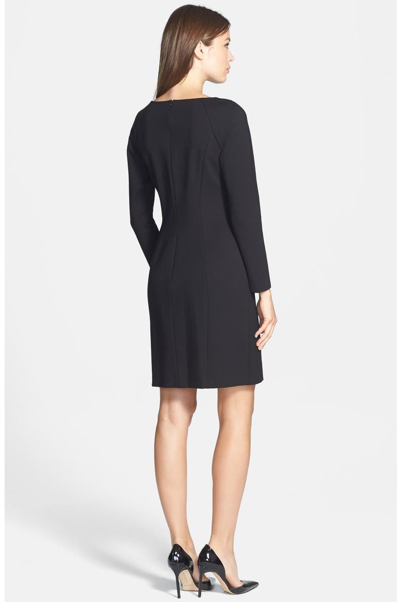 Pleat Detail Long Sleeve Ponte Sheath Dress, Alternate, color, BLACK