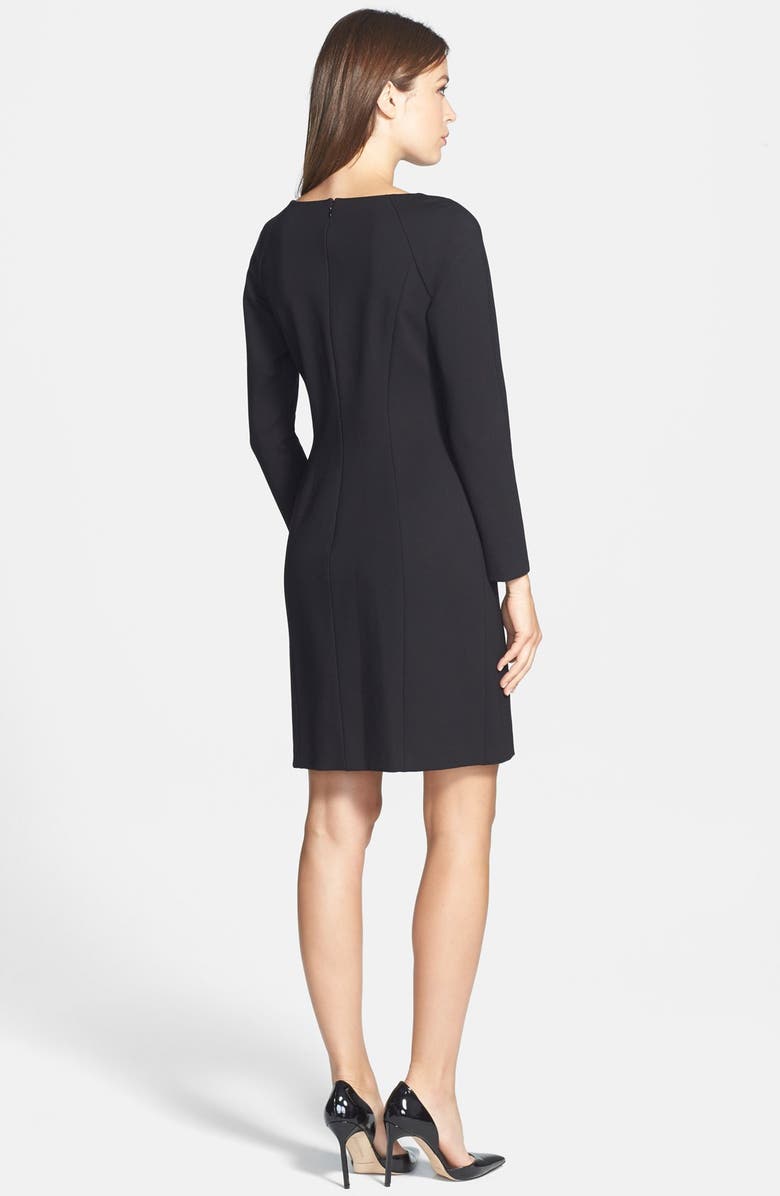 Tahari Pleat Detail Long Sleeve Ponte Sheath Dress, Alternate, color,