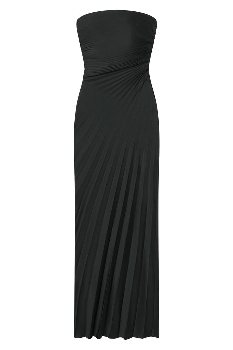 Bianca Pleated Strapless Gown, Alternate, color, BLACK