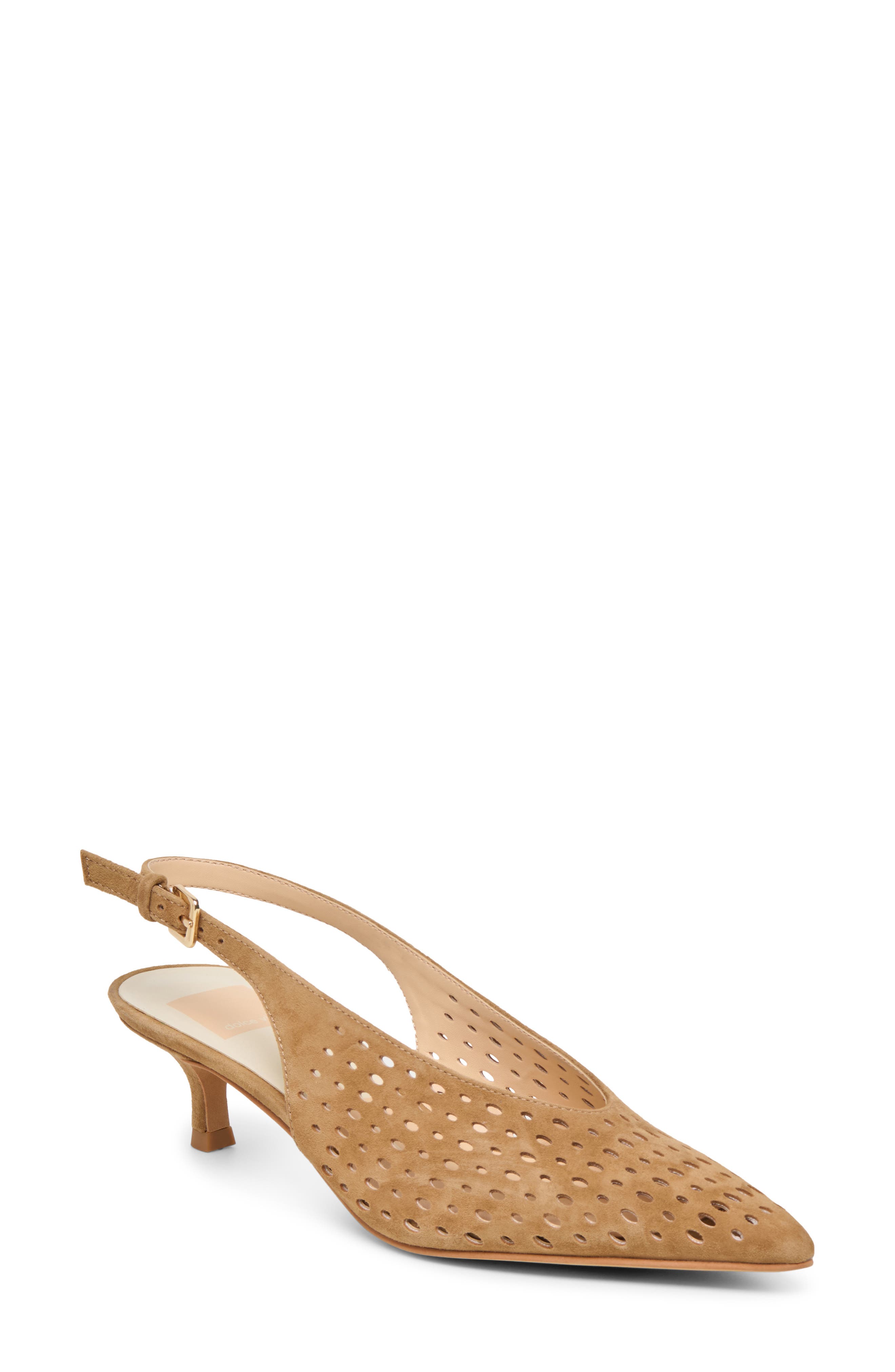 Dolce Vita Alenna Perf Slingback Pointed Toe Kitten Heel Pump, Main, color, Light Brown Suede