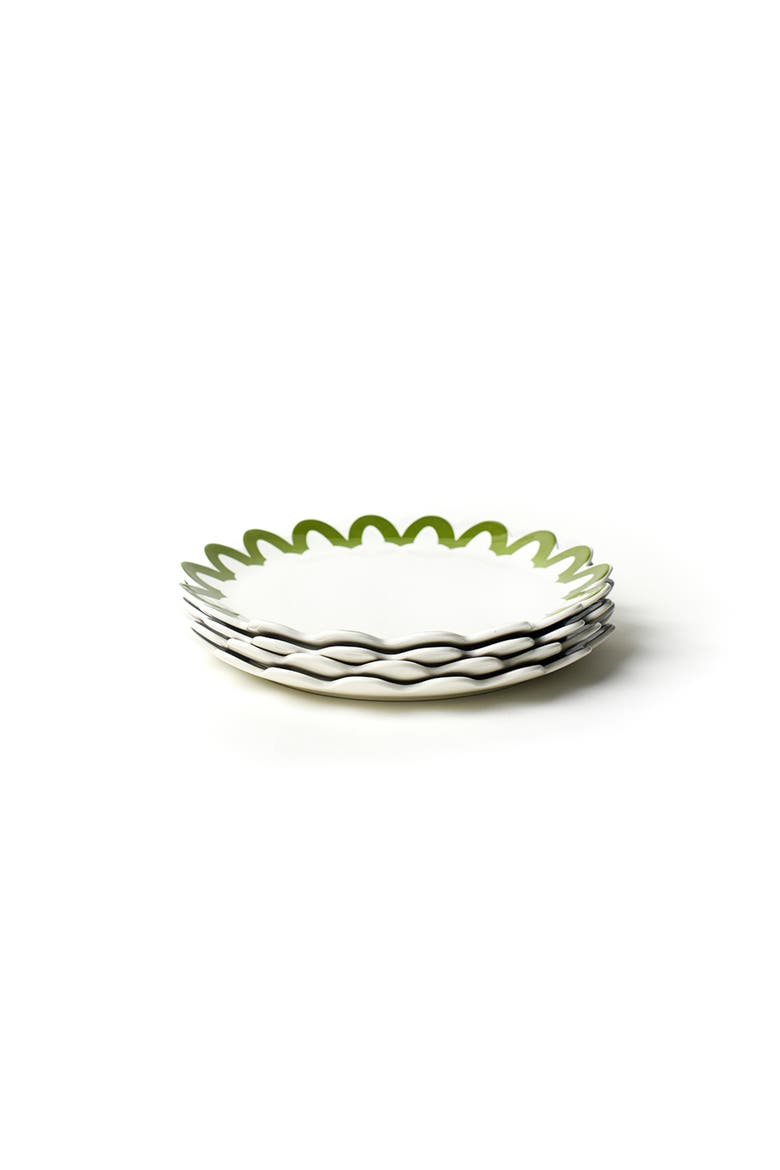 Olive Arabesque Trim Scallop Platter Set of 4, Main, color, Green