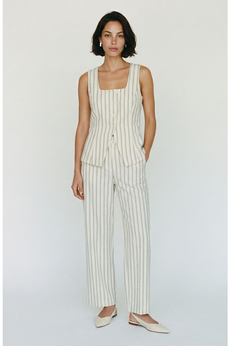 Miona Stripe Straight Leg Pants, Alternate, color, SNOW WHITE W. CHINA BLUE