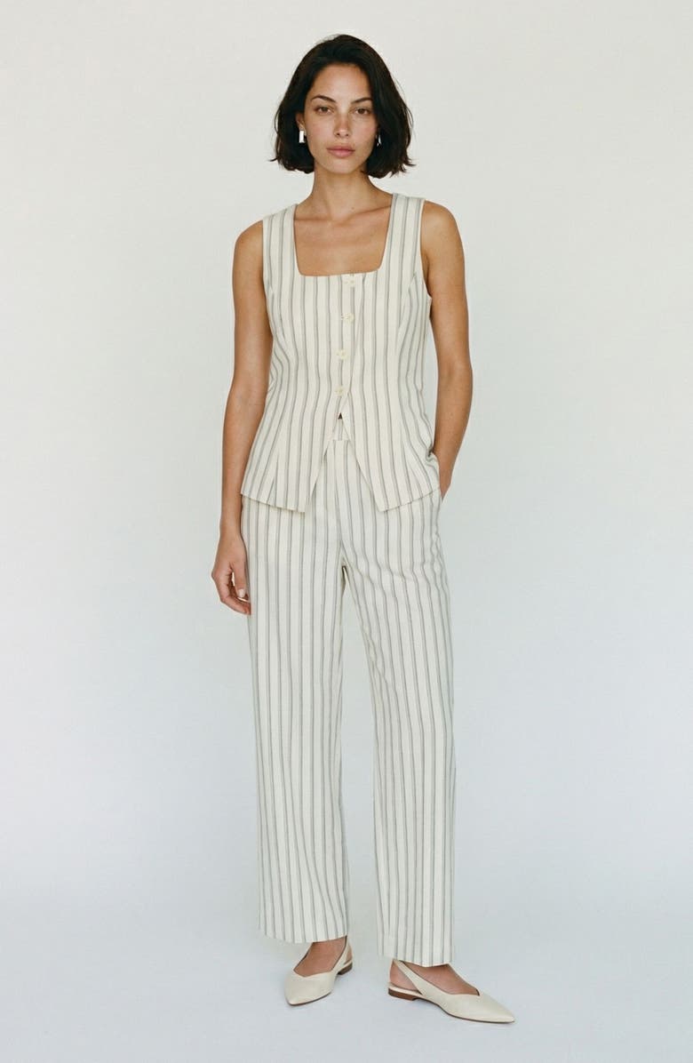 VERO MODA Miona Stripe Straight Leg Pants, Alternate, color, Snow White W. China Blue