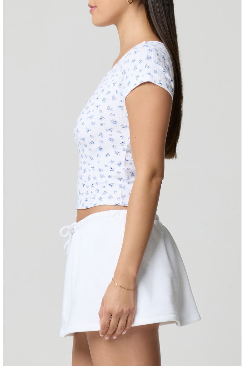 Ditsy Floral Stretch Cotton Crop Baby T-Shirt, Alternate, color, PETIT JARDIN WHITE/ BLUE