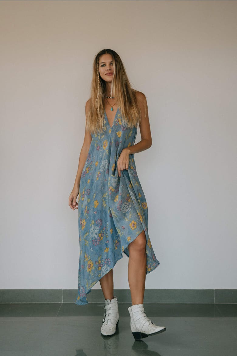 Classic Silk Dress Liza, Alternate, color, Blue & Yellow Floral