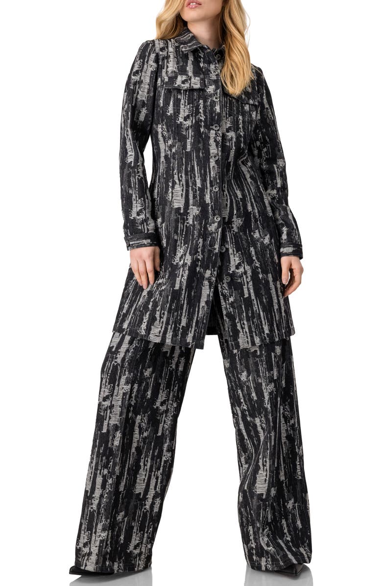 IVONNE Abstract Denim Long Jacket, Alternate, color, Black