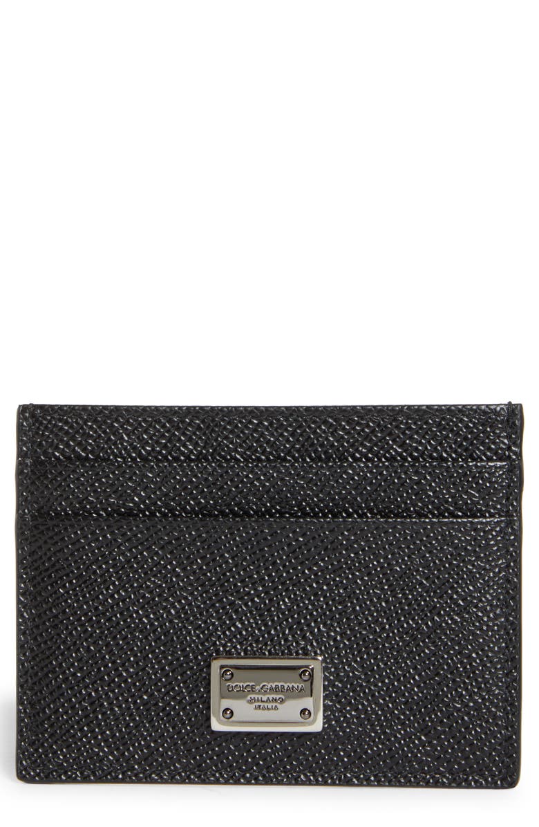 Dolce&Gabbana Logo Plaque Leather Card Case, Main, color, Black