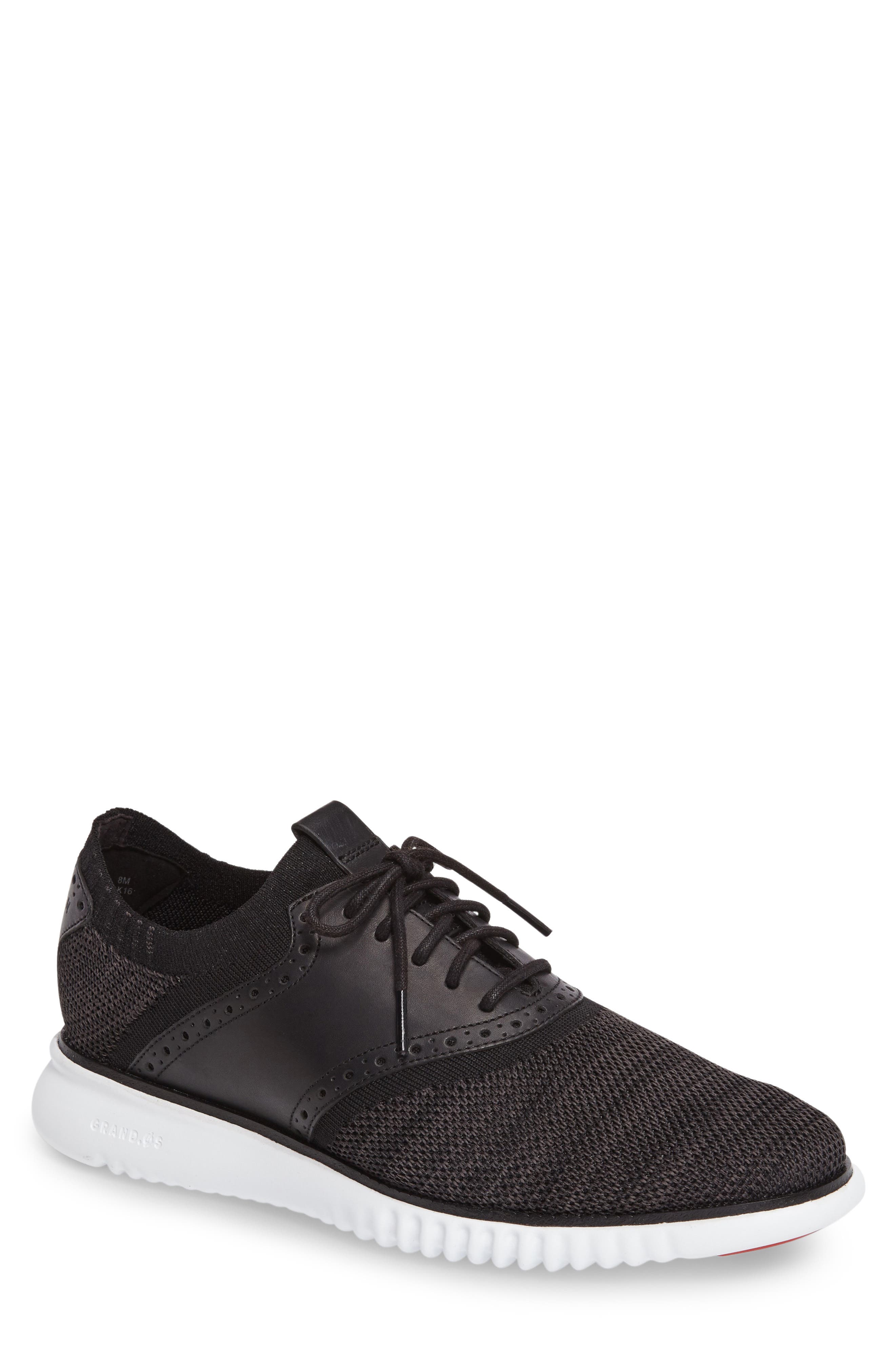 2.0 Grand Saddle Sneaker, Main, color, BLACK KNIT/ OPTIC WHITE